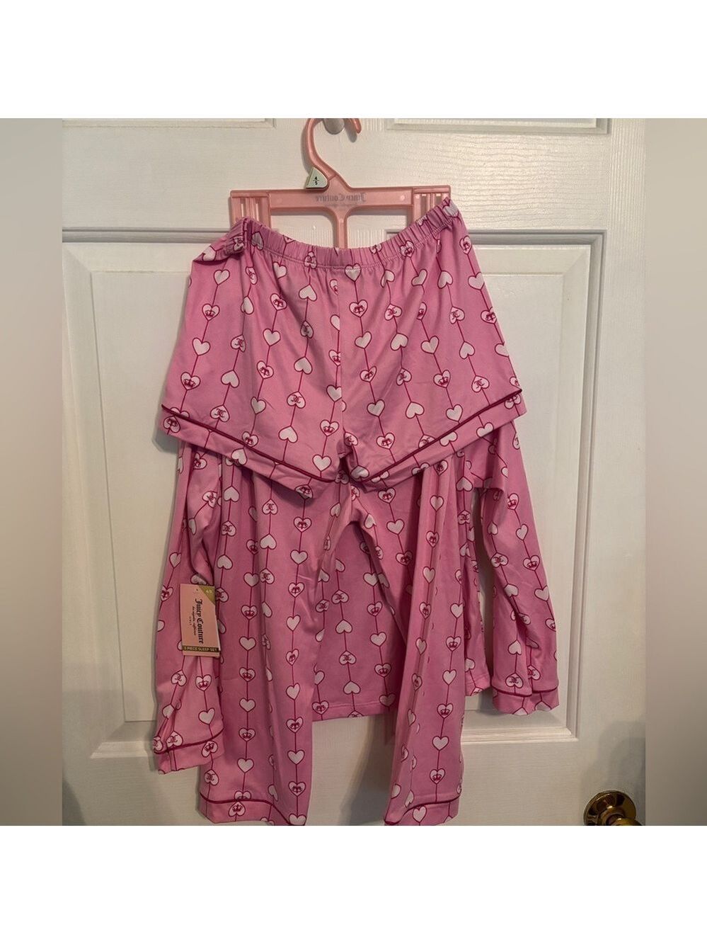 NWT Juicy Couture 3PC PJs 4/5 Pink Heart Flannel Set - Picture 3 of 4